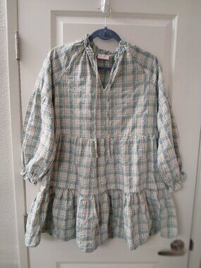Pink Lily Women's Plaid Long Sleeve Tiered Shirt Dress